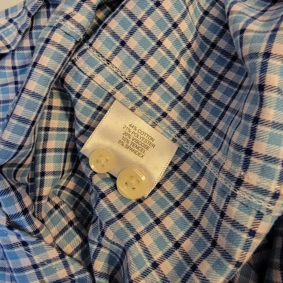 Peter Millar Mens Size XL Blue Checkered Cotton Blend Long Sleeve Button Down Sh - Picture 5 of 7